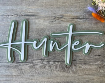 Layered Name Sign | Silver south | Kids Room, Wall Decor | Acrylic - Bamboo - Plywood