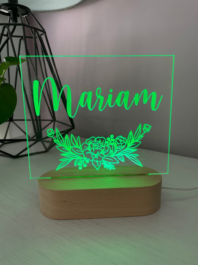 Florals with Name Night Light 2 bases to choose from image 5