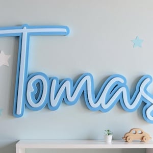 Personalised layered name sign | Custom nursery name sign | Acrylic name sign | Kids room wall decor | Baby name sign | Hallywood font image 6