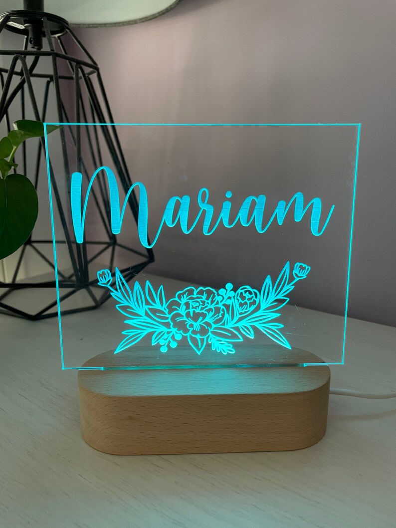 Florals with Name Night Light 2 bases to choose from image 4