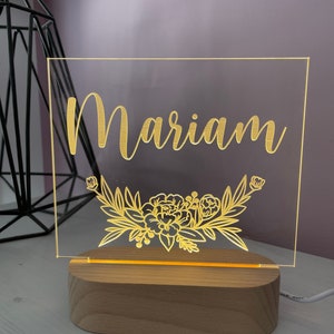 Florals with Name Night Light 2 bases to choose from image 1