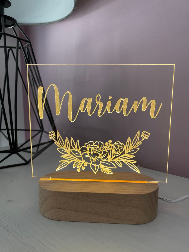 Florals with Name Night Light 2 bases to choose from image 1