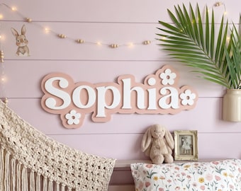 Personalised Name Sign | Layered Acrylic Name Sign | Nursery  and Kids wall decor | Daisy Name Sign