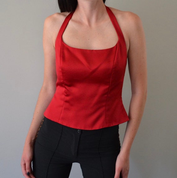 Vintage Satin Red Halter Top