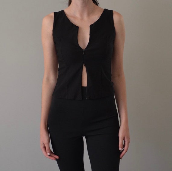 Black Sheer Mesh Double Zip Tank