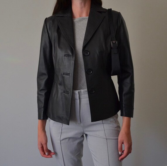 Black Leather Blazer Jacket