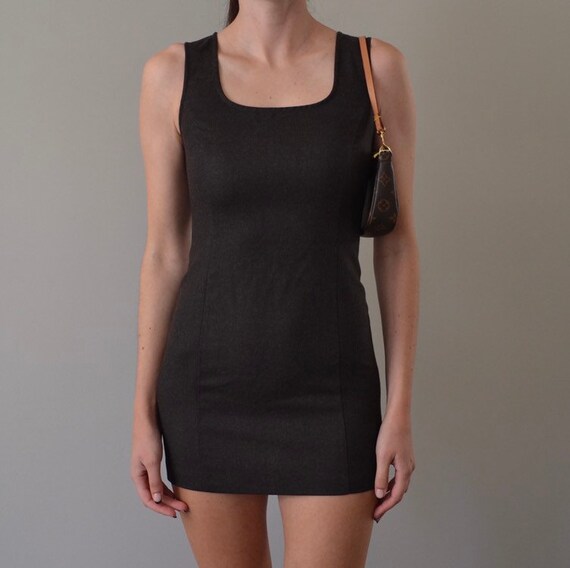 Vintage Brown Square Neck Mini Dress
