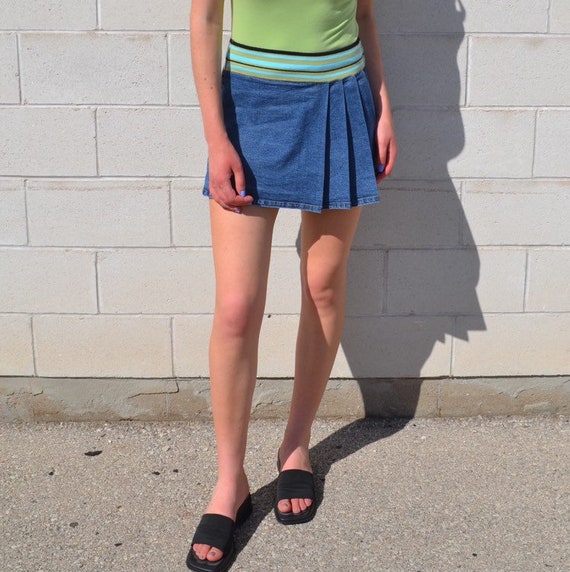 Pleated Denim Mini Skirt