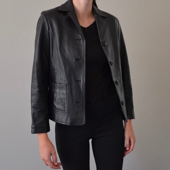 Vintage Black Leather Blazer