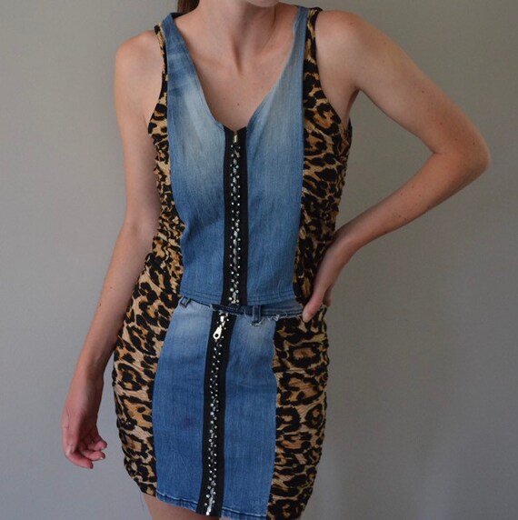 Leopard/Denim Tank & Skirt Set