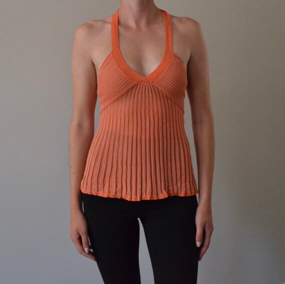 Orange Knit Tie Up Halter Top