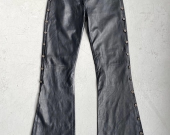 Vintage Black Leather Flare Leg Pants