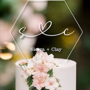 Personalized Acrylic Wedding Cake Topper With Initials & Name, Custom Wedding Cake Topper, Custom Cake Topper For Wedding, Cake Topper Heart
