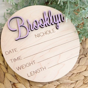 Newborn Baby Stats Sign, Wooden Birth Sign, Hospital Footprint Sign For Baby, Newborn Photo Prop, Birth Announcement Sign, Baby Shower Gift image 2