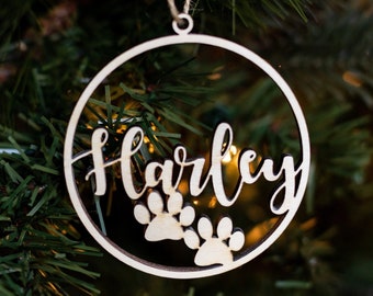 Personalized Dog Christmas Ornament, Custom Dog Ornament, Puppy Ornament Wooden Dog Ornament, Dog Pet Memory Ornament, Laser Pet Orn - Round