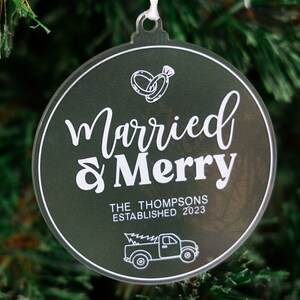 Married & Merry Family Ornament | Married Christmas Ornament | Last Name Christmas Ornament | Personalized Wedding Gift | Newly Married Gift