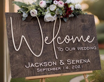 3D Wooden Welcome to our Wedding Sign, Wedding Signage, Wedding Welcome Sign, Rustic Wedding Decor, Welcome Wedding Rosefield