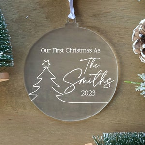 Our First Christmas Ornament | Married Christmas Ornament | Christmas Family Name Ornament | Personalized Wedding Gift | Newly Married Gift