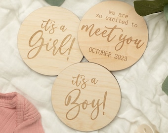 Gender Reveal Sign, Pregnancy Announcement Sign, It's a Boy/Girl Wooden Disc Surprise Gender Reveal for Hospital, Laser Baby Festival Gender