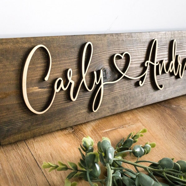 Connecting Heart Name Sign, Gift For Couple, Housewarming Gift, Personalized Wedding Gift, Bridal Shower Gift, Laser Heart First Names