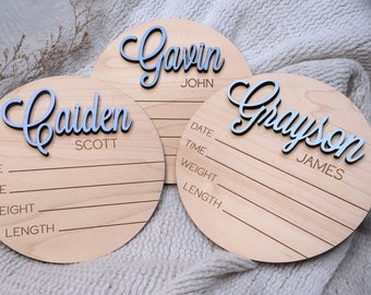 Signo de estadísticas de bebés recién nacidos, signo de nacimiento de madera, signo de huella hospitalaria para bebé, accesorio fotográfico para recién nacidos, signo de anuncio de nacimiento, regalo de baby shower