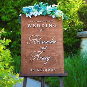 Placa de boas-vindas moderna para casamento, Placa de boas-vindas personalizada com nomes, Placa de madeira vertical para casamento, Placa de casamento personalizada, Decoração de casamento