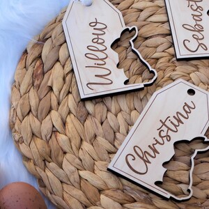 Osterkorb Stuffer, personalisierter Osterhasenkorb-Tag, benutzerdefinierter Osteranhänger, graviertes hölzernes Namensschild, Kinderosterkorb-Kindgeschenk