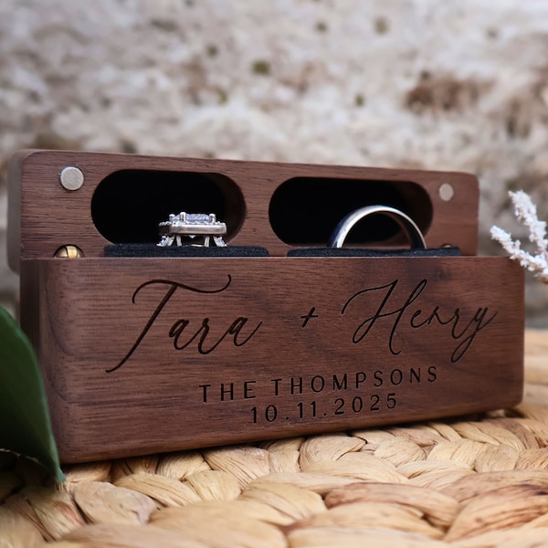 Personalized Wedding Ring Box, Double Slot Ring Box, Proposal Box, Ring Bearer Ring Box, Wedding Ceremony Ring Box, Ring Keepsake Box