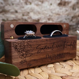 Custom Wedding Ring Box, Double Slot Wedding Ring Holder, Wedding Ceremony Wooden Ring Box, Ring Bearer Box, Personalized Wedding Ring Box