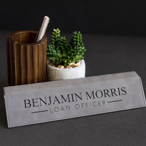 Corporate Office Gifts Personalized Desk Name Plate, Custom Desk Wedge, Leatherette Name Plate Office Gift Office Desk Plate, Engraved Wedge