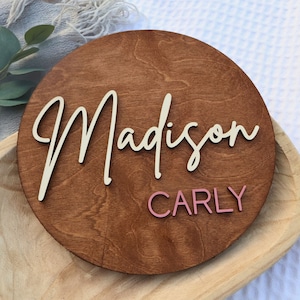 Großes Mädchen Namensschild, rundes Namensschild, über Krippe Namensschild, Kinderzimmer Namensschild, Jungen Kinderzimmer Dekor, personalisiertes Namensschild, 3D Holz Namensschild