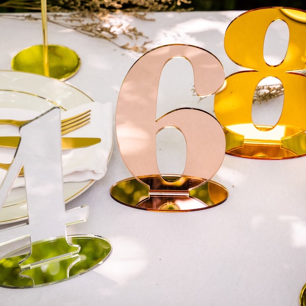 Mirror Acrylic Table Numbers, Wedding Signage, Modern Table Numbers, Wedding Table Numbers, Wedding Decoration