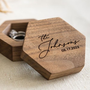 Wedding Ceremony Ring Box, Wooden Ring Box, Engagement Box, Ring Bearer Ring Box, Ring Box Holder, Custom Ring Holder, Engraved Hex Ring