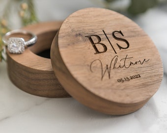 Gift For Bride, Engraved Wedding Ring Box, Wood Ring Box, Engagement Box, Ring Bearer Box, Personalized Ring Holder, Engraved Round Ring