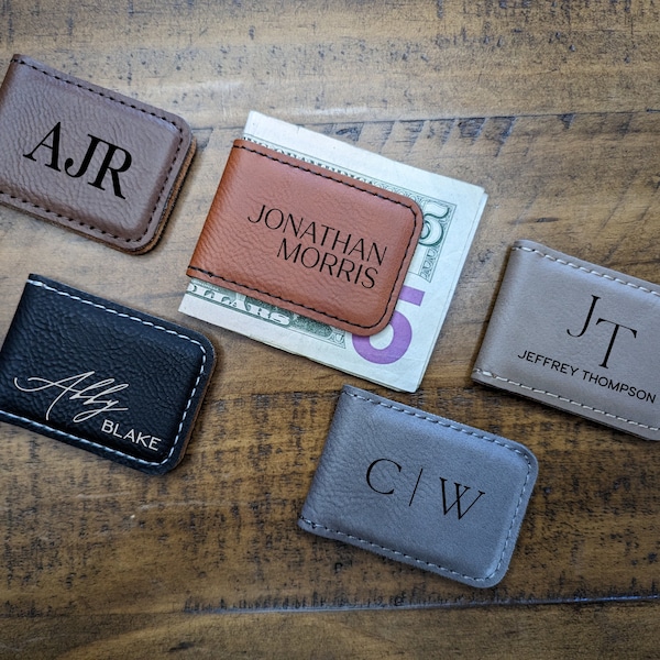 Personalized Leatherette Money Clip, Groomsmen Gift, Custom Money Clip, Minimalist Gift Wedding Gift Money Clip for Men, Engraved Money Clip