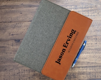 Personalized Portfolio, Business Portfolio, Personalized Padfolio With Notepad, Corporate Gift, Teachers Gift, Engraved Side Flap Notebook