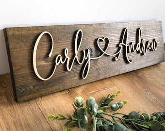 Connecting Heart Name Sign, Gift For Couple, Housewarming Gift, Personalized Wedding Gift, Bridal Shower Gift, Laser Heart First Names