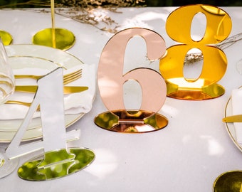 Mirror Acrylic Table Numbers, Wedding Signage, Modern Table Numbers, Wedding Table Numbers, Wedding Decoration