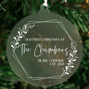 Our First Christmas Ornament | Married Christmas Ornament | Christmas Family Name Ornament | Personalized Wedding Gift | Newly Married Gift
