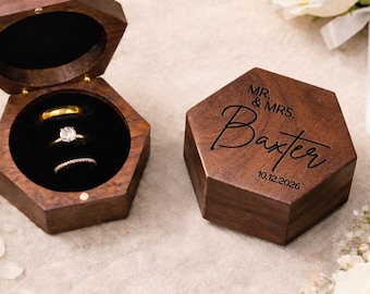 Personalized Wedding Ring Box, Wood Ring Box, Engagement Box, Ring Bearer Ring Box, Ring Box Holder, Custom Ring Holder, Engraved Hex Ring