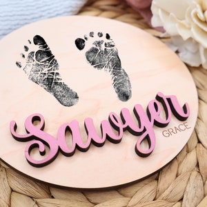 Newborn Baby Stats Sign, Wooden Birth Sign, Hospital Footprint Sign for ...