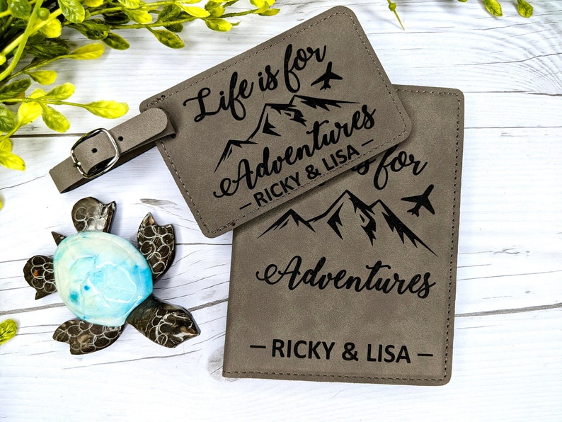 Adventure Themed Engraved Luggage Tags And Passport Holder Etsy