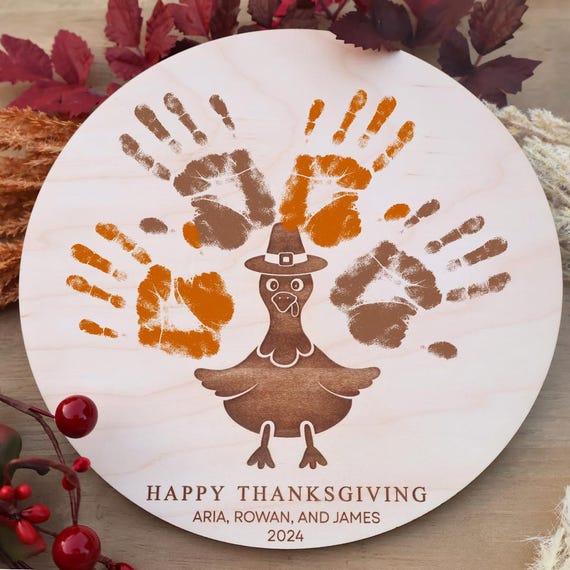 My First Thanksgiving Art, Thanksgiving Hand Print Art, DIY Handprint Keepsake, Turkey Kids Art, Kid Table Activity, Baby First Thanksgiving