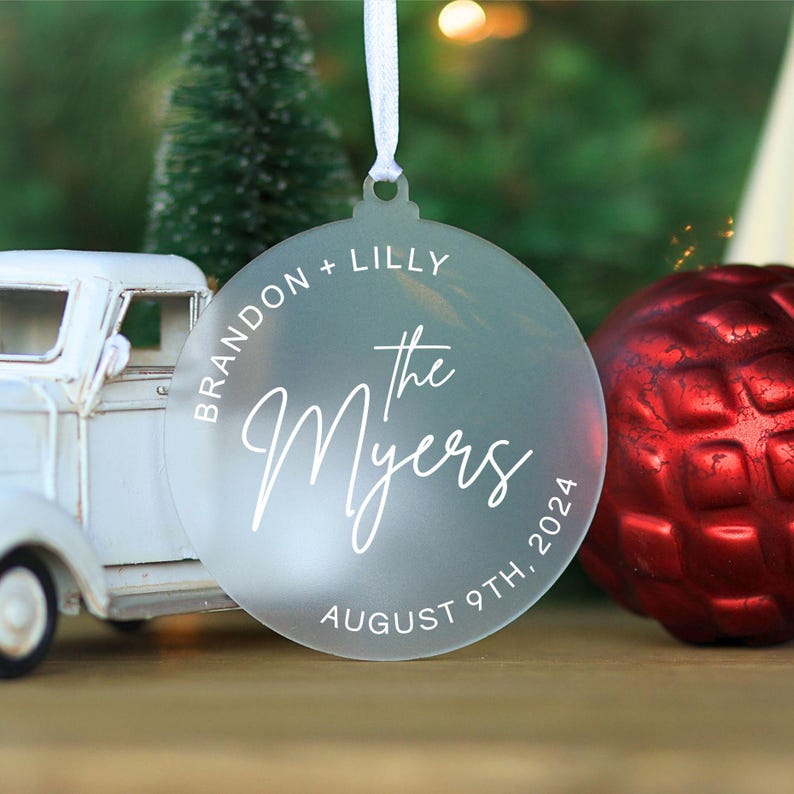 Personalized Last Name Christmas Ornament, Wedding Gift, First
