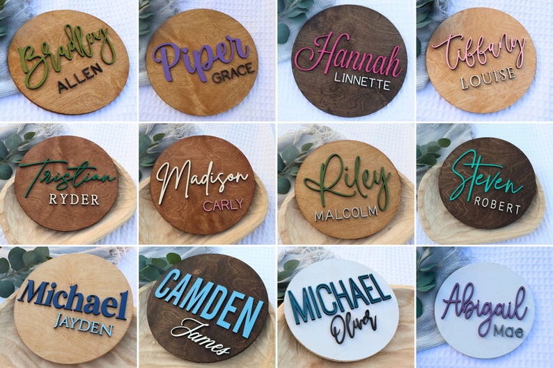 Personalize Round Plaque, Nursery Name Sign, 3D Wooden Baby Name Sign