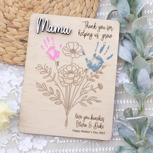 Personalized Mothers Day Gift From Kids, Mothers Day Handprint DIY Sign, Flower Handprint Art, Handprint Sign, First Mother&#39;s Day Gift