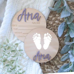 Newborn Baby Stats Sign, Wooden Birth Sign, Hospital Footprint Sign for ...