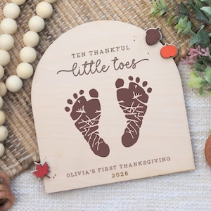 Erntedank-Fußabdruck-Andenken, Babys erster Erntedank-Fußabdruck, DIY-Fußabdruck-Handwerk, Herbst-Baby-Kunst, personalisiertes Erntedank-Dekor 10 Thankful Toes