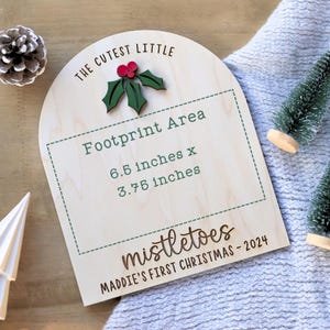 DIY Footprint Art, Baby's First Christmas, Mistletoes Sign, Wooden Kids Craft, Custom Children's Keepsake, Personalized Baby Christmas Decor image 5
