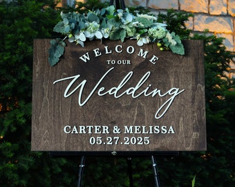 Letrero de bienvenida personalizado para bodas, letrero de madera 3D para bodas, letrero personalizado para bodas con nombres, letrero de bienvenida para bodas, decoración rústica para bodas